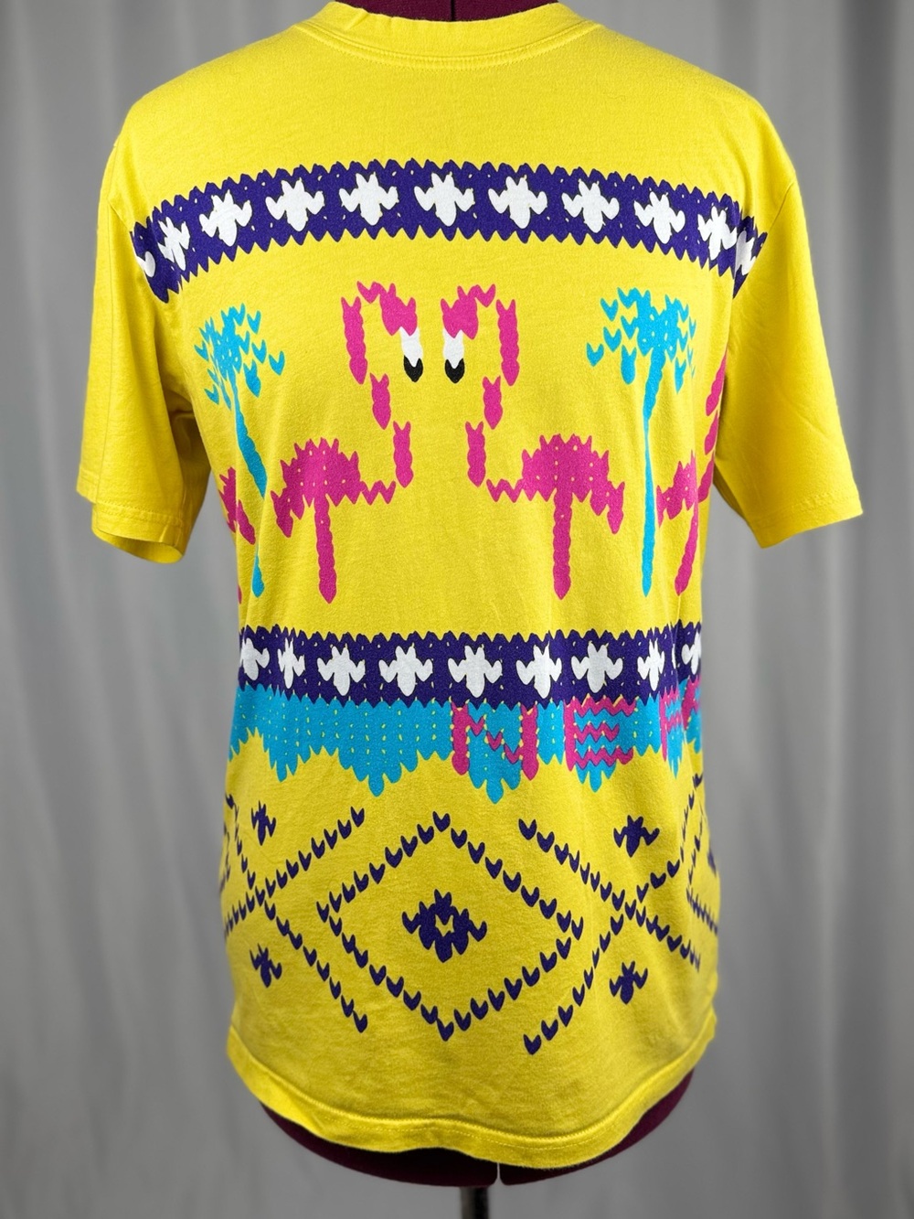 Neff Yellow Tee with Pink Flamingo & Blue Palm Graphics